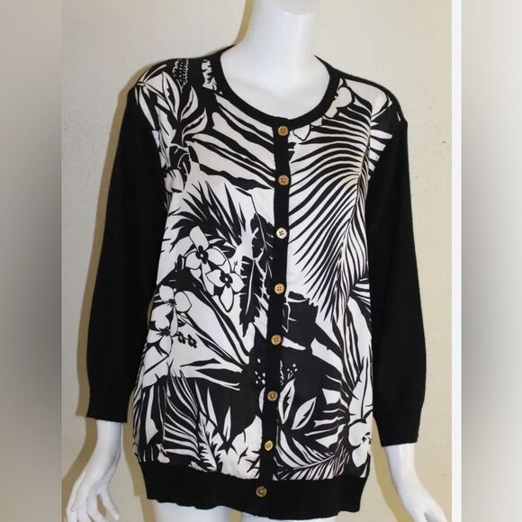 LAUREN RALPH LAUREN CASHMERE NWOT SILK TROPICAL PRINT FRONT SWEATER SIZE‎ 3X - Picture 2 of 7